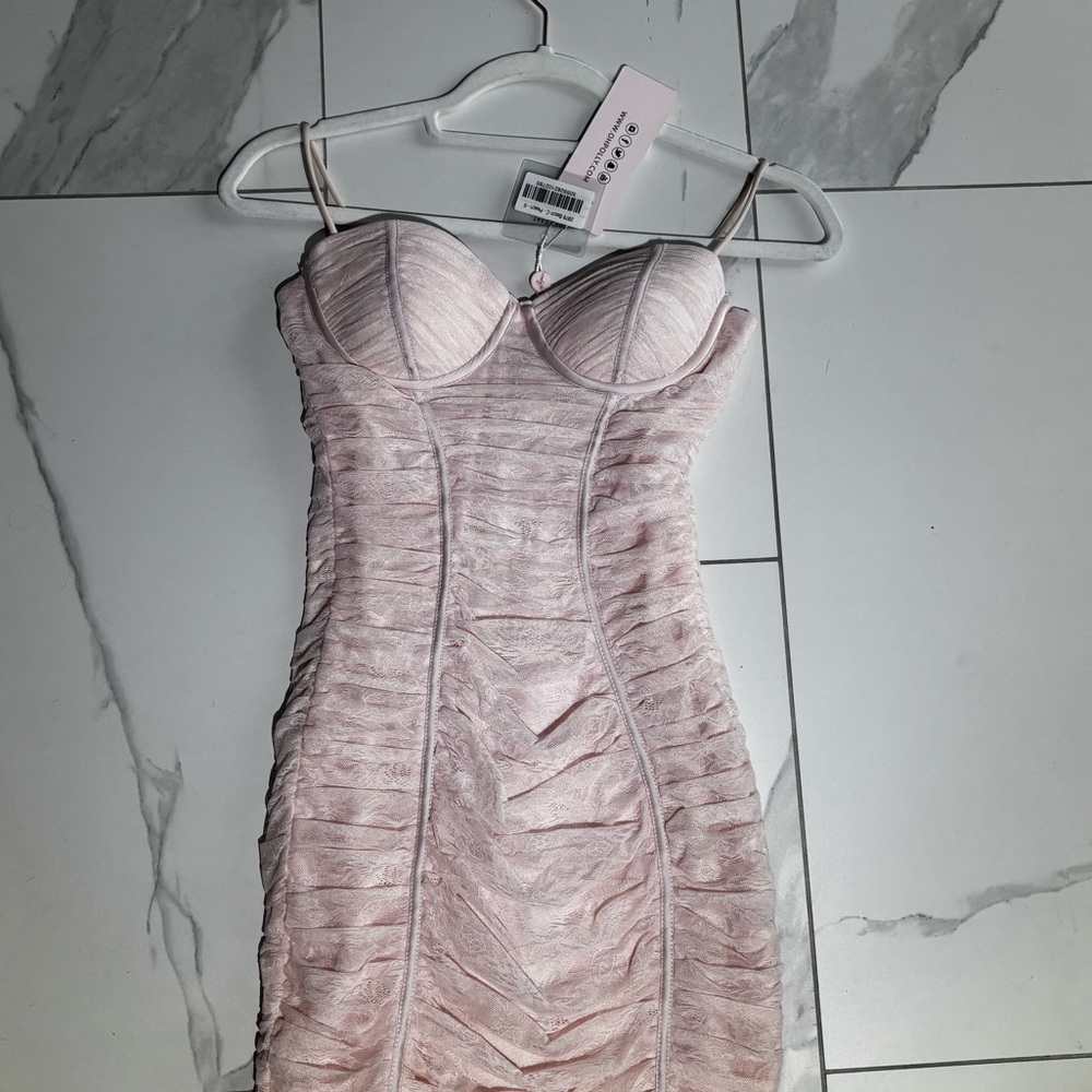 Oh Polly Blush Pink Ruched Bodycon Dress